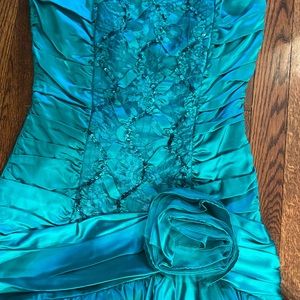 Vintage 80s Zum Zum Teal Dress Barbie Dance Party Strapless Sz Small